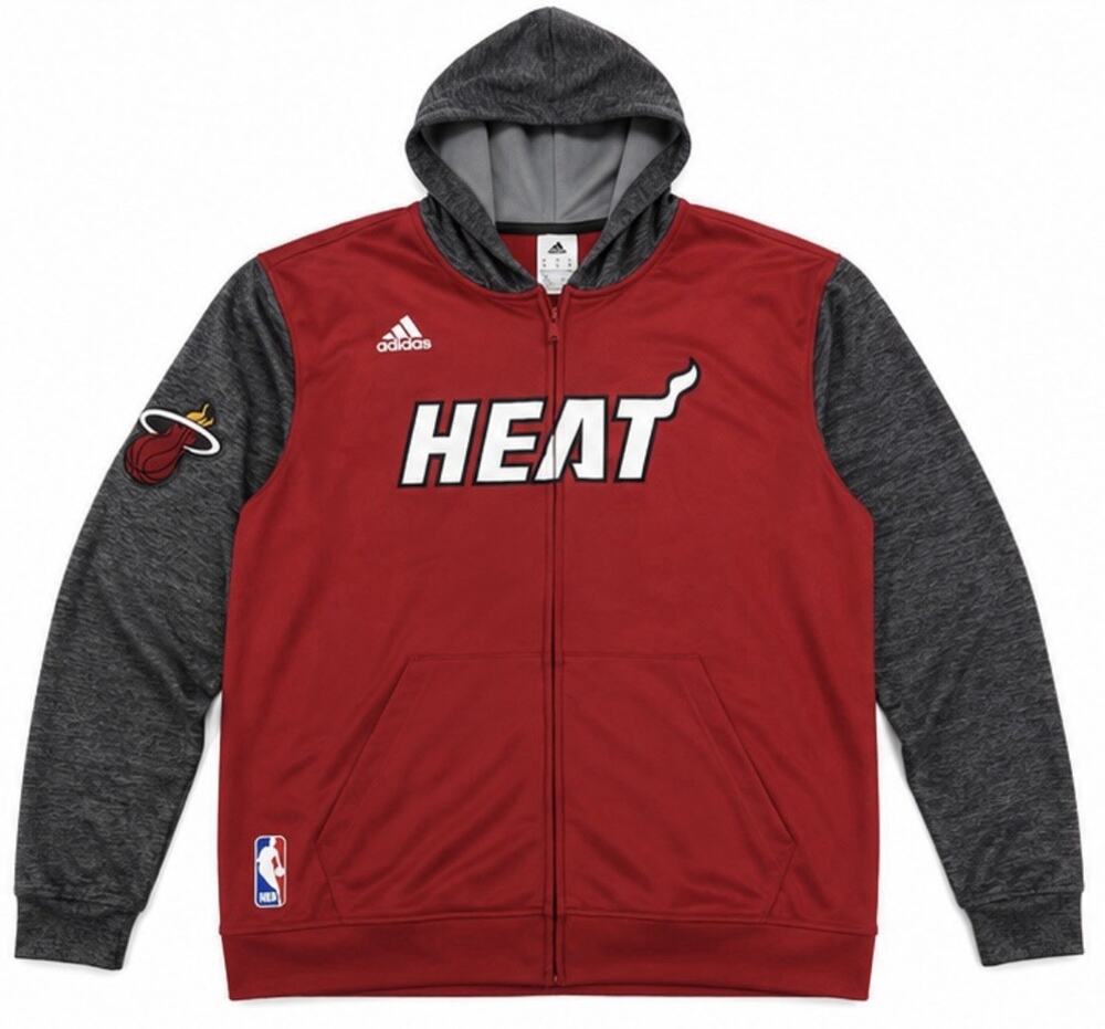 Adidas Miami Heat Hoodie Mens XL Red Gray NBA Full Zip Basketball Hoodie
